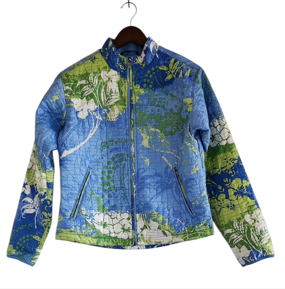 Obermeyer Weather X System Blue Green Floral Quilted Zip Jacket - Size 10